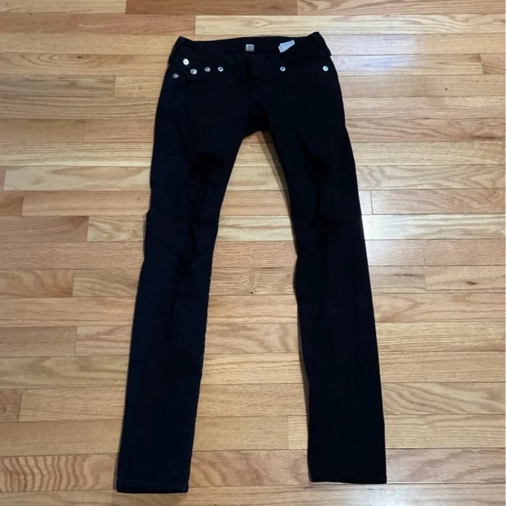 True Religion Black Ripped Skinny Jeans Size 24